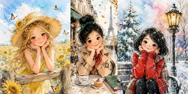 Whimsical Watercolor Girls generated by undefined