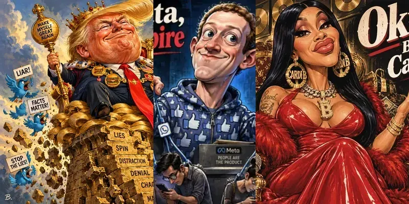 Sarcastic Celebrity Caricatures generated by undefined