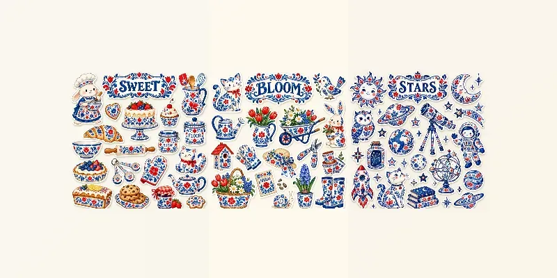 Folk Art Sticker Set Cliparts