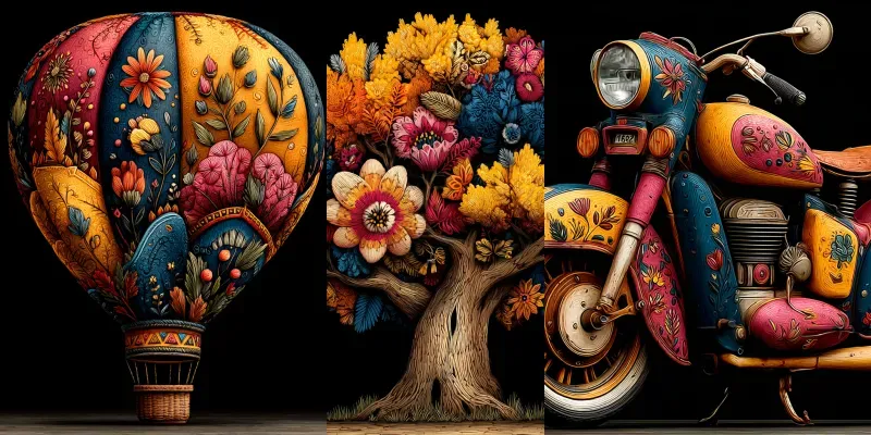 Folk Embroidery Stitched Textile Art generated by undefined