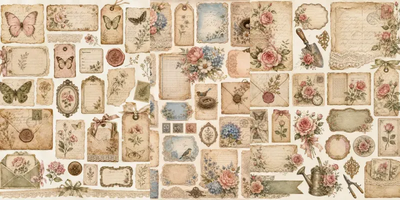 Vintage Romantic Junk Journal Ephemera generated by undefined