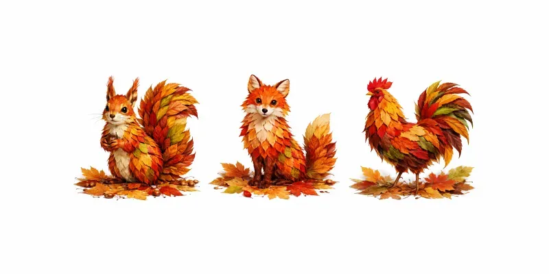 Autumn Leaf Animal Collage Art generated by undefined