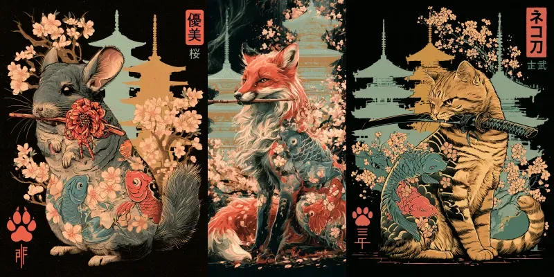 Japanese Irezumi Katana Animal Tshirts