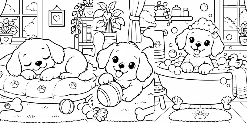 Dogs Cozy Moments Coloring Book Pages generated by undefined