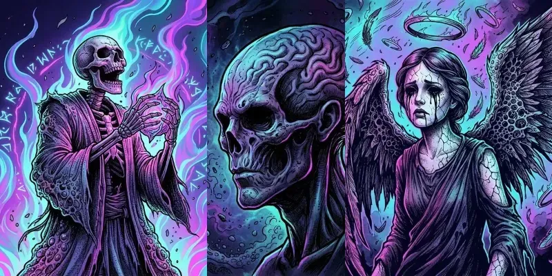 Neon Eldritch Horror Ink Illustrations generated by undefined