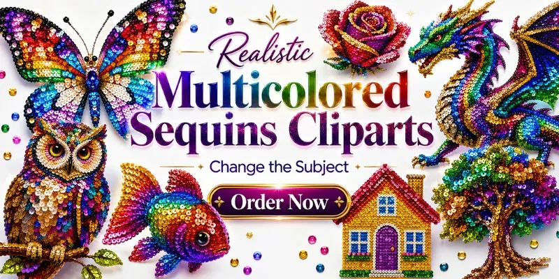 Realistic Multicolored Sequins Cliparts generated by undefined