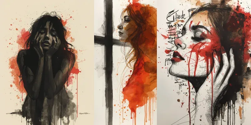 Raw Ink Watercolor Poetic Rawness generated by undefined