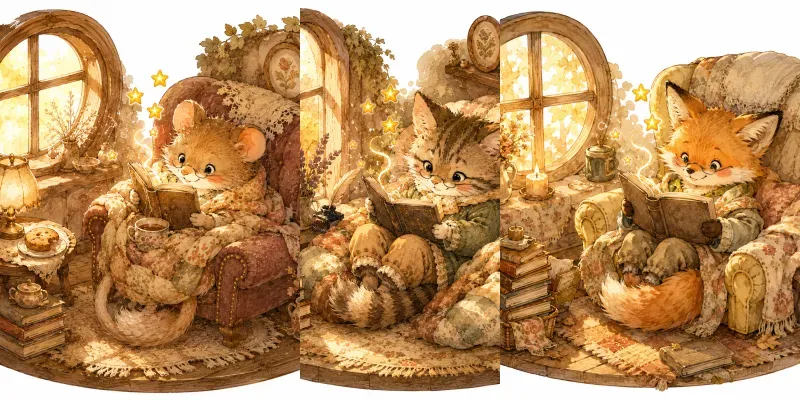 Whimsical Watercolor Tale Animal Reading generated by undefined