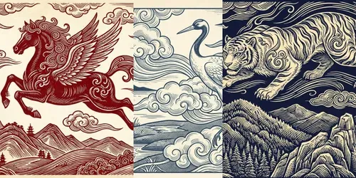 East Asian Woodcut Legends generated by gemini-image