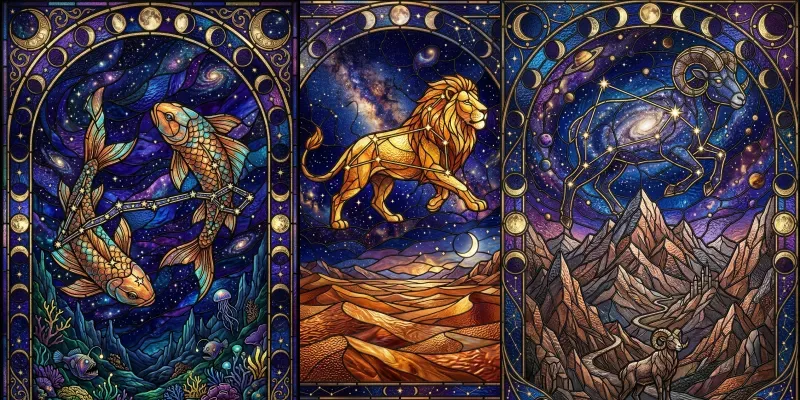 Zodiac Stained Glass Landscape Pod Art generated by undefined