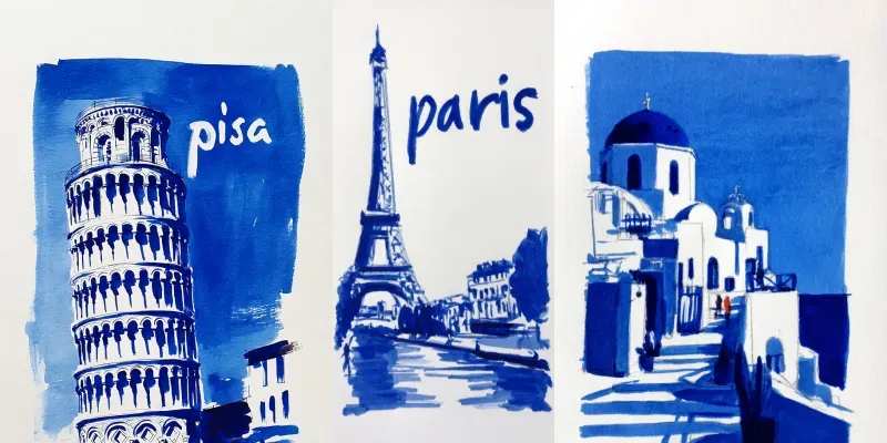Blue Ink City Tourist Posters generated by undefined