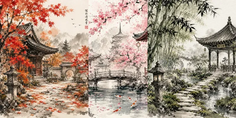 Zen Ink Watercolor Scenes generated by undefined
