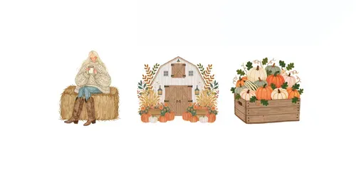 Autumn Country Watercolor Cliparts generated by midjourney
