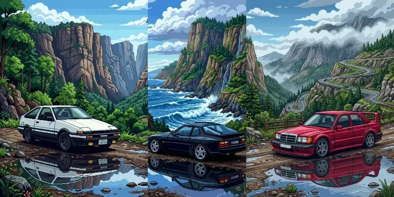 Retro 16bit Pixel Art Automotive Landscapes generated by undefined