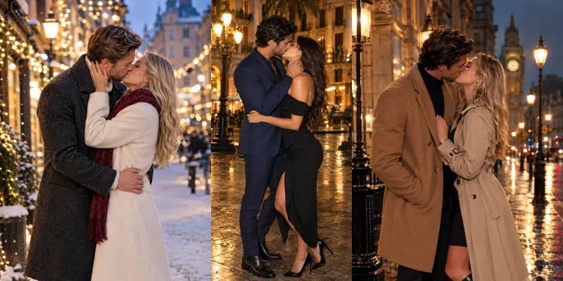 Photo Realistic Romantic Couple Kisses