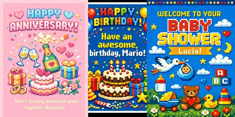 Pixel Art Greeting Cards generated by undefined