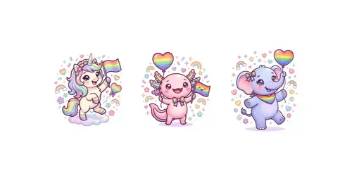 Cute Pride Month Animals Kawaii Art generated by gemini-image