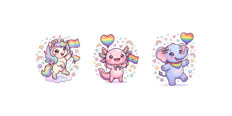 Cute Pride Month Animals Kawaii Art generated by undefined