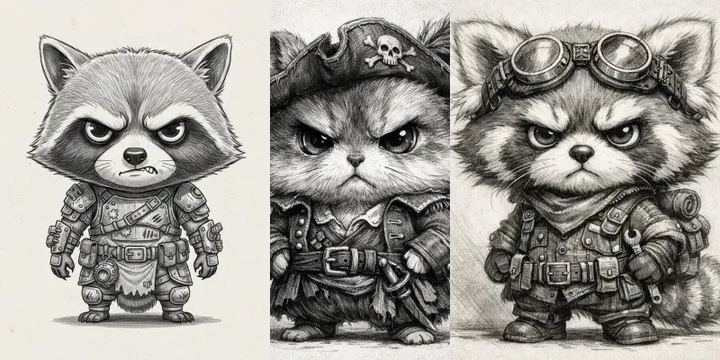 Grumpy Chibi Animal Rogue Illustrations generated by undefined