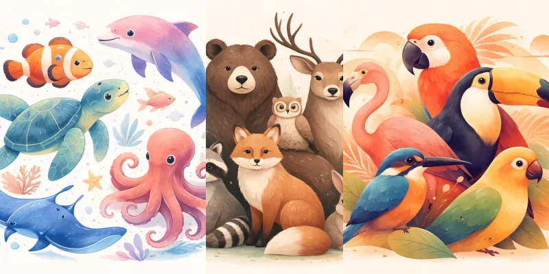 Flat Vector Watercolor Animal Designs generated by undefined