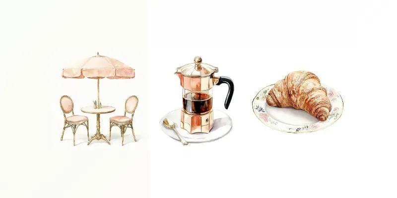 Elegant Parisian Cafe Watercolor Cliparts generated by undefined