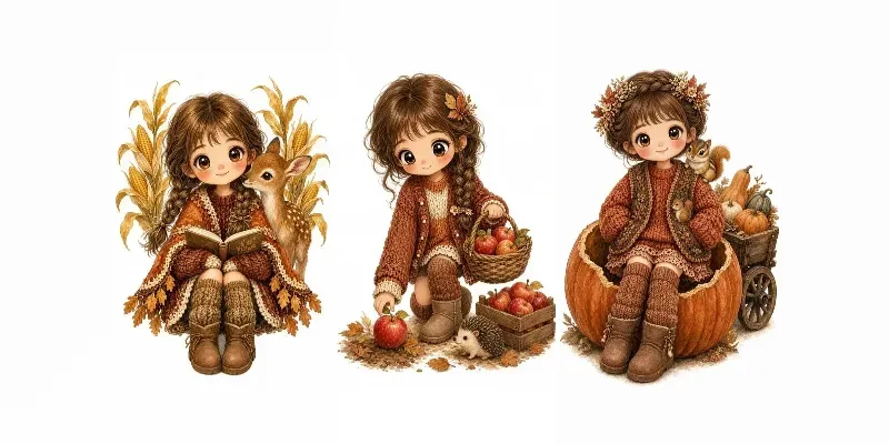 Autumn Boho Girl Clipart 100 Packs generated by undefined