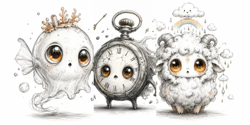 Cute Creepy Scribble Monsters Art generated by undefined