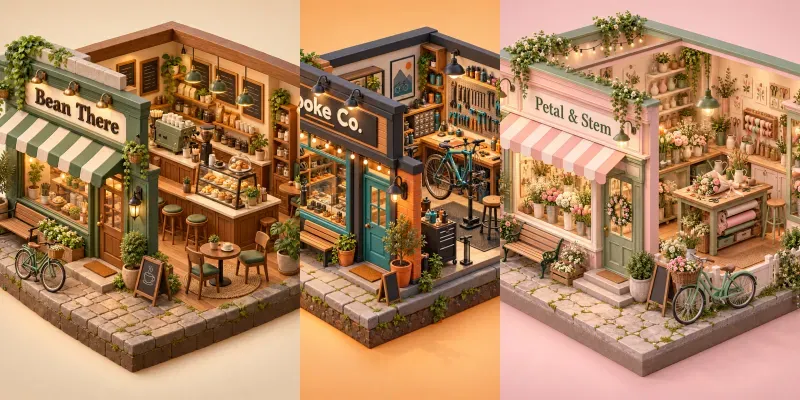 Isometric 3D Mini Shops For Any Businesses