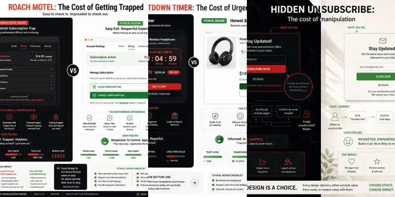 Dark Patterns Vs Ethical Design Visuals generated by undefined