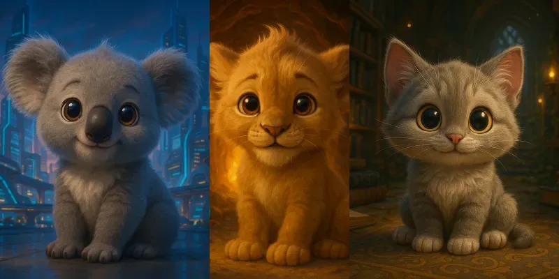Cute Baby Animals In Fantasy Scene generated by undefined