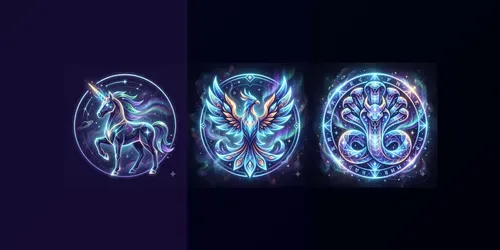 Glowing Mythical Creature Emblems generated by gemini-image