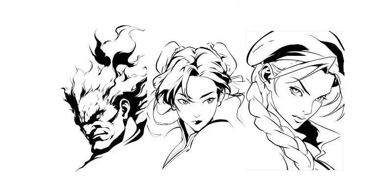 Street Fighter Minimal Line Art Portraits generated by undefined