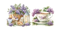 French Cottage Lilac Watercolor Clipart midjourney prompt mini thumbnail
