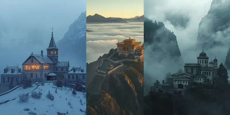 Cinematic Mountain Monasteries generated by undefined