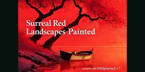 Surreal Red Landscapes Painted generated by midjourney