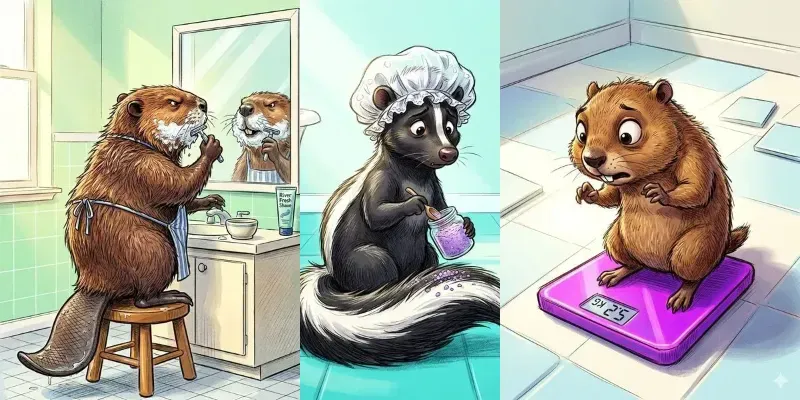 Whimsical Animal Bathroom Sketch Art generated by undefined