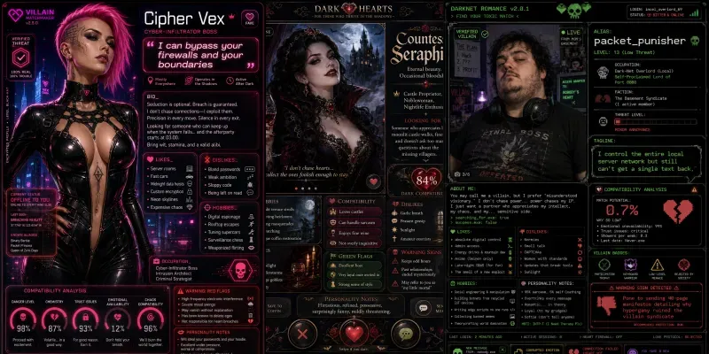 Villain Dating Profile Generator generated by undefined