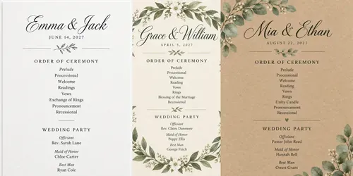 Wedding Ceremony Program Cards generated by chatgpt-image