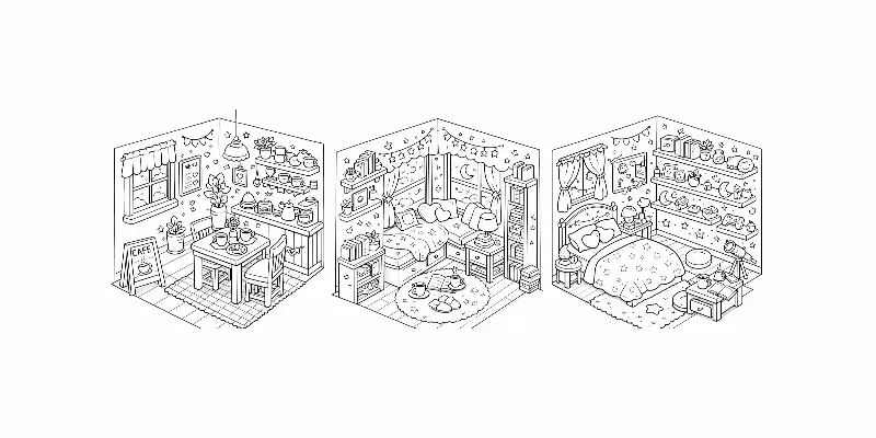 Dreamy Room Coloring Pages generated by undefined