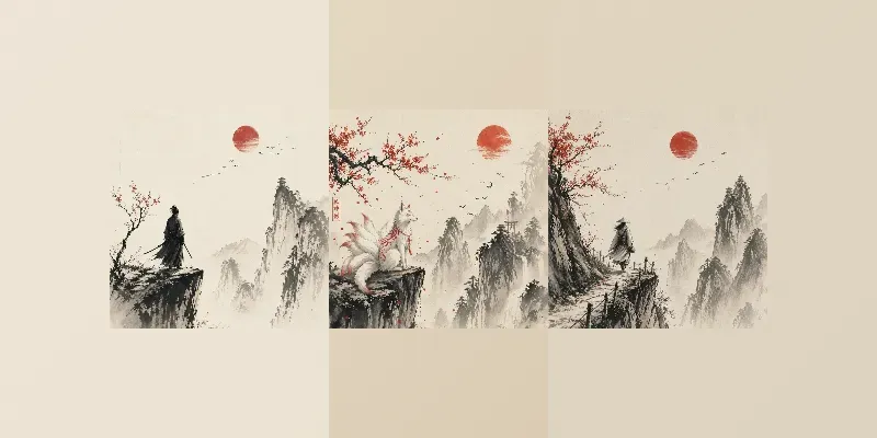 Zen Ink Landscape Lone Wanderers generated by undefined