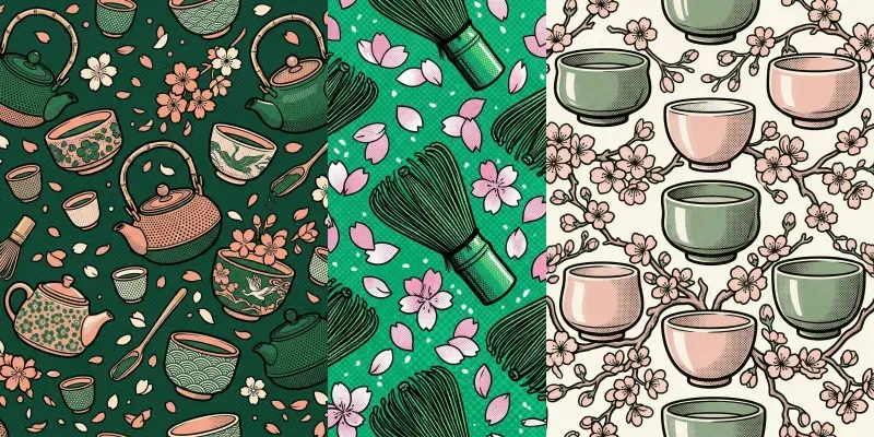 Retro Matcha Sakura Popart Patterns generated by undefined