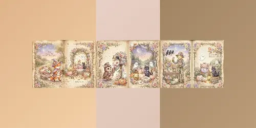 Pastel Halloween Double Spread Pages generated by gemini-image