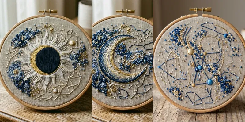 Celestial Embroidery Hoop Art generated by undefined