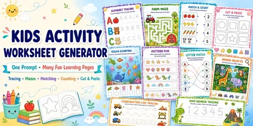 Cute Mixed Kids Activity Worksheet Page generated by 