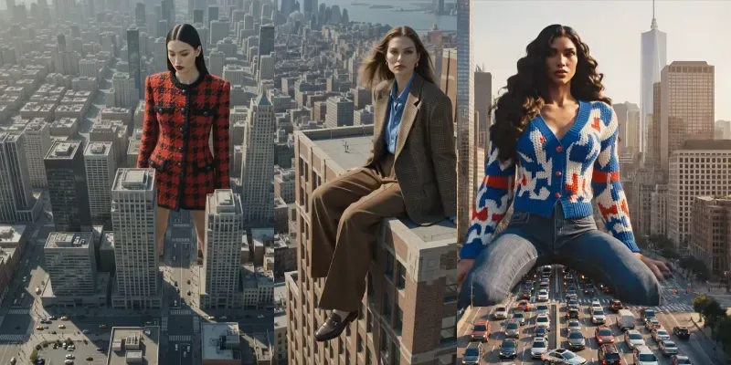 Surreal High Fashion City Giants Videos generated by undefined