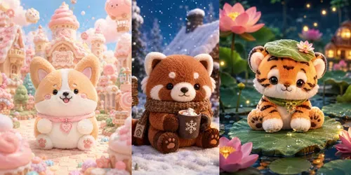 Cute Cotton Plush Animal Fantasy Scenes generated by chatgpt-image