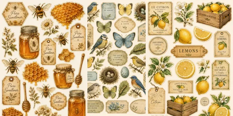 Vintage Junk Journal Ephemera Sheets generated by undefined