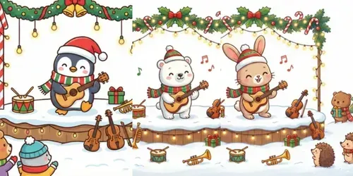 Cute Animal Christmas Music Parties generated by gemini-image