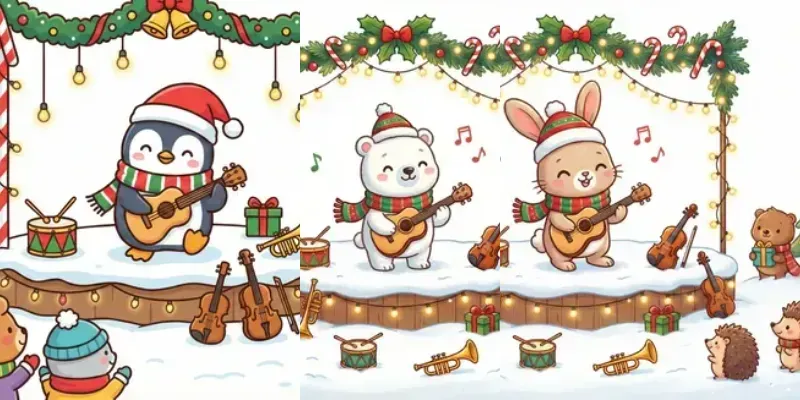 Cute Animal Christmas Music Parties generated by undefined