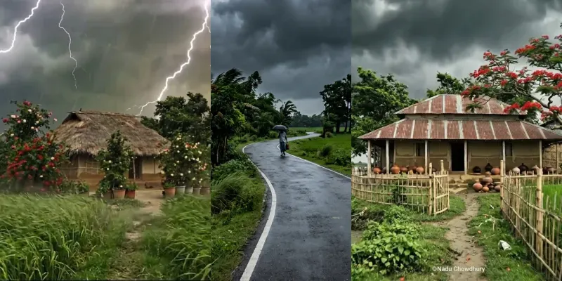 Cinematic Rainy Village Scenery generated by undefined